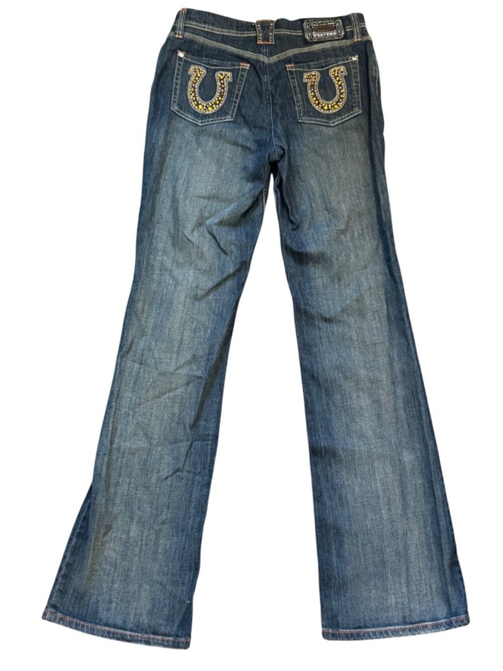 Lawman Western Bootcut Jeans Womens 33 Embellished Pockets Denim Blue